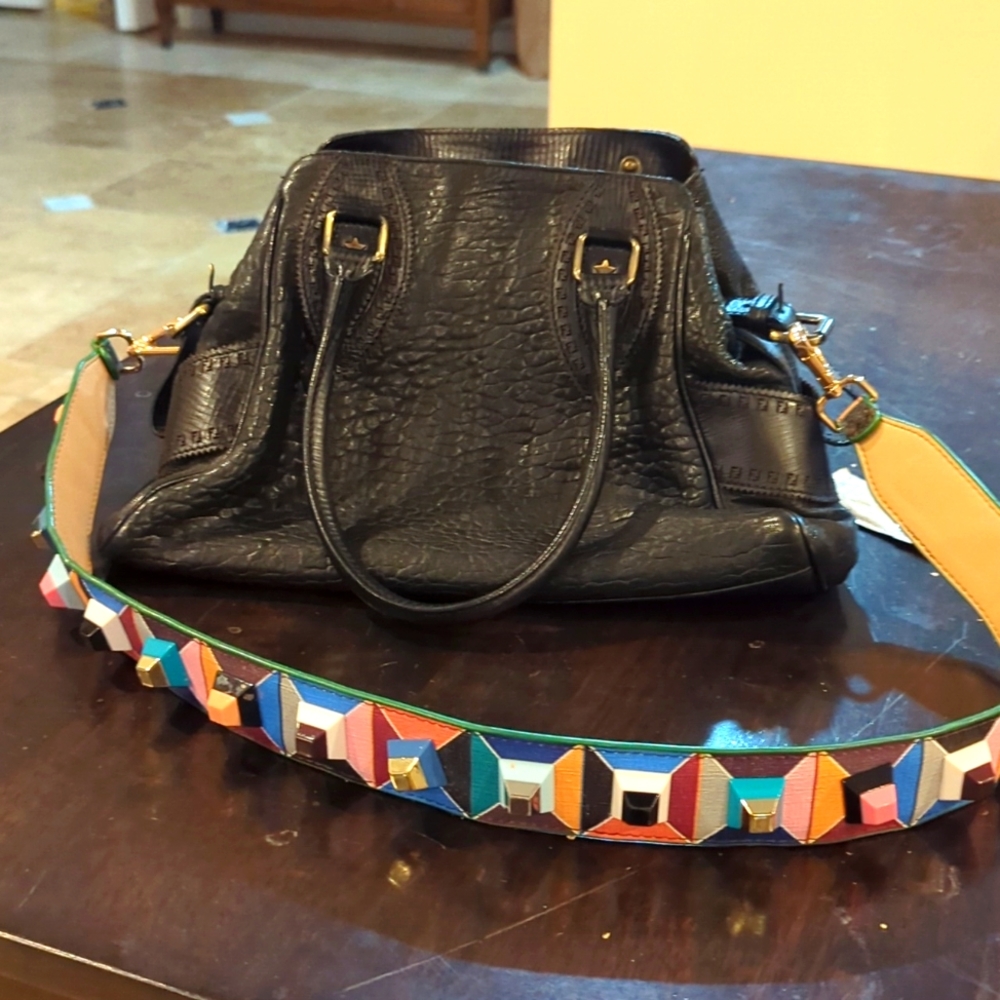 Authentic Fendi Black/Brown Medium Size Handbag. With Free Multicolored Strap